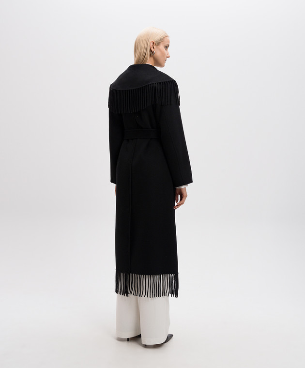 Simkhai Черное пальто на запах Carrie с бахромой с шерстью SI6031WL изображение 4