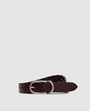 Brunello Cucinelli Коричневый кожаный плетеный ремень MAUPP333