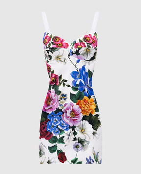 Dolce&Gabbana Біла сукня-бюстьє в квітковий принт з логотипом F6JJXTFSRQK