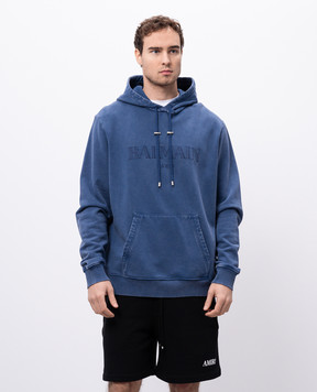 Balmain Синие худи с вышивкой логотипа EH1JT047BC72