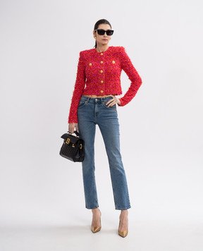 Balmain Червоний укорочений кардиган з люрексом та паєтками EF1SK248KB19