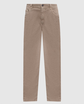 Brunello Cucinelli Бежевые джинсы с кожаным патчем логотипа MB057P5319