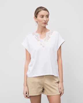 Twinset Біла футболка з мереживом 251TP2292