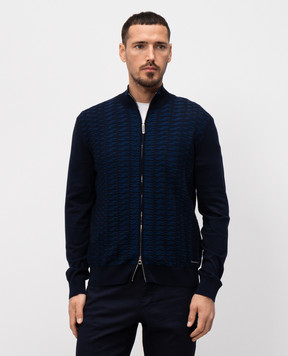Stefano Ricci Синий кардиган с шелком с узором. K818101R30F25282