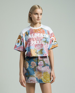 Balmain Футболка з логотипом в принт Pastel Roses CF0EE080JI30