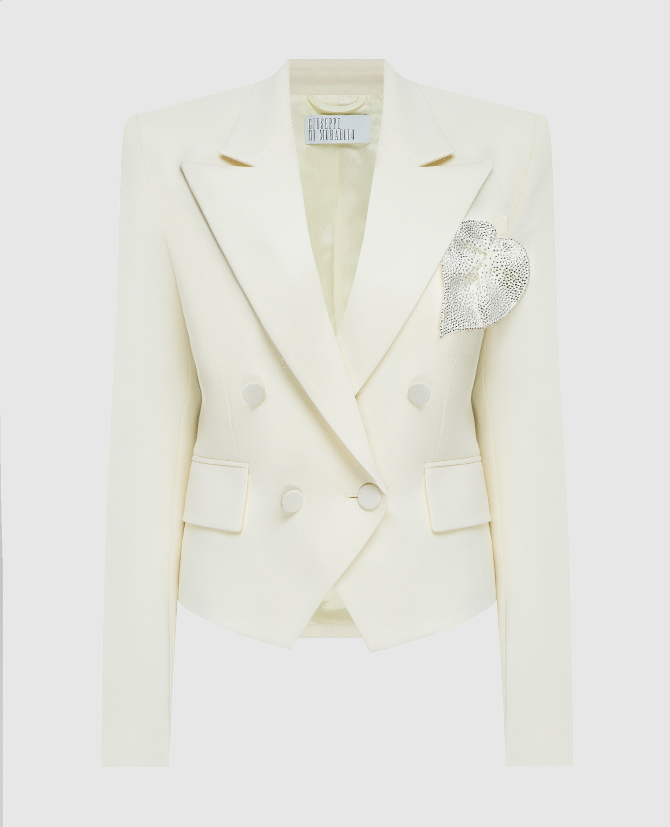 Beige double-breasted wool jacket with crystal appliqué