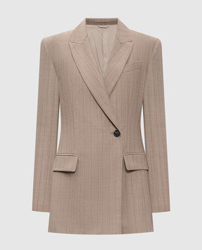 Brunello Cucinelli Бежевий двобортний жакет з вовни в смужку MB1467267P