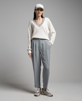 Brunello Cucinelli Серые брюки с леном с цепочкой мониль MH126P8292