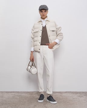 Brunello Cucinelli Бежевая пуховая куртка с шерстью, кашемиром и шелком MD5997695P