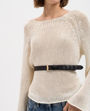 Bottega Veneta Чорний шкіряний ремінь з плетінням Intrecciatio 799048VCPP5