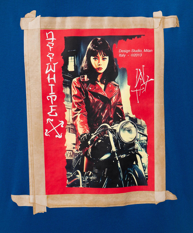 Off-White Синяя футболка с принтом OMAA120F24JER00K изображение 5