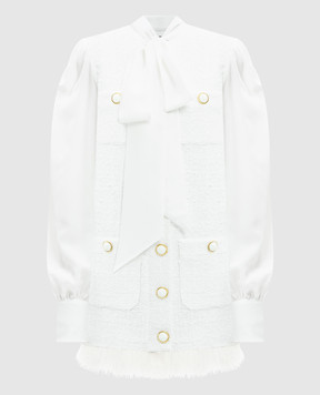 Balmain Біла твідова сукня з шовком та пір'ям страуса DF1R9179MF18