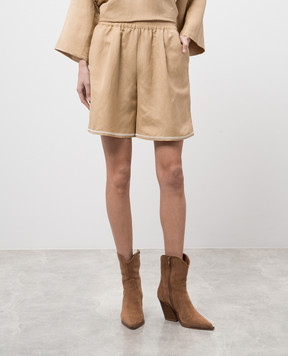 Twinset Бежеві шорти з льоном з вишивкою 251LB2FDD