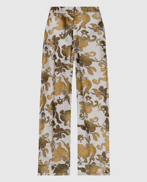 Max Mara Белые штаны LEDA из шелка в цветочный принт. LEDA
