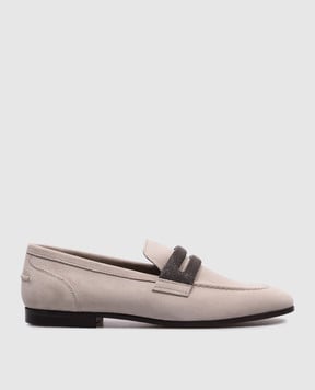 Brunello Cucinelli Сірі замшеві лофери з ланцюжком моніль MZSFC2861