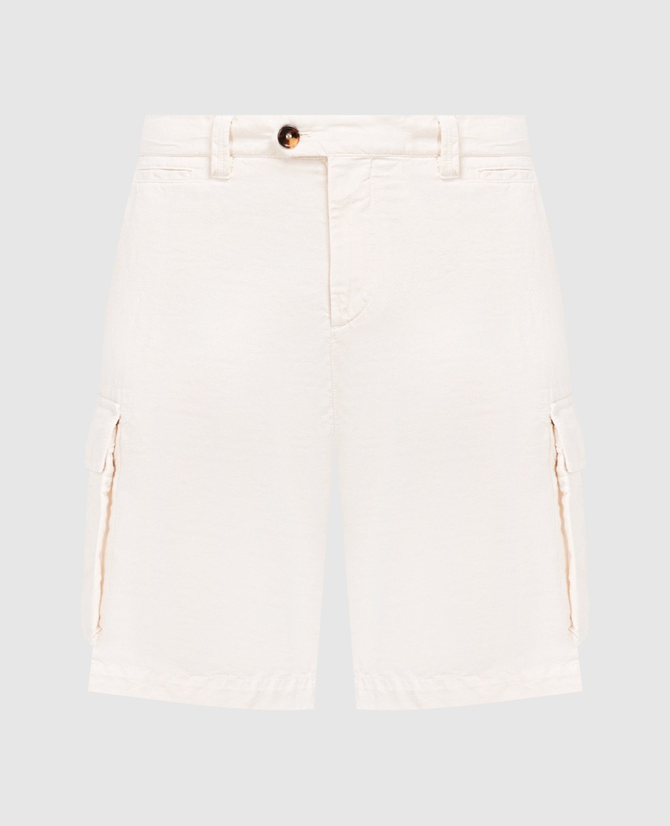 White linen cargo shorts