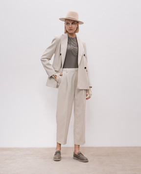 Brunello Cucinelli Бежевый двубортный меланжевый жакет из шерсти и кашемира MD5887083