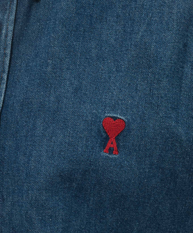 Ami Paris Синяя джинсовая рубашка с вышивкой Ami de Coeur USH063DE0032 изображение 5