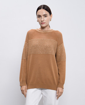 Twinset Коричневий джемпер з вовною з ажурним візерунком 242TP3270