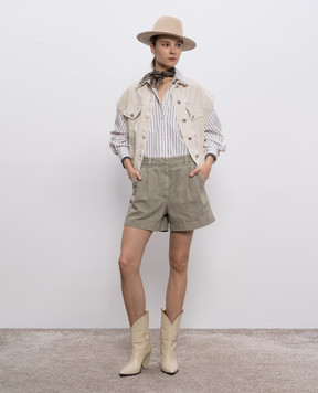 Brunello Cucinelli Бежевий джинсовий жилет з льоном ML996FX706