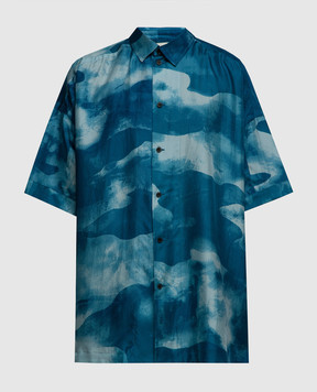 Jan Jan Van Essche Синя сорочка із шовку в абстрактний візерунок SHIRT98SILK