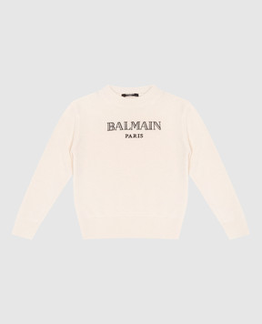 Balmain Дитячий бежевий светр з вовни і кашеміру з логотипом BX9P60Z3294610