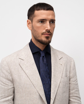 Brunello Cucinelli Синий галстук из шелка в узор. MV8960018