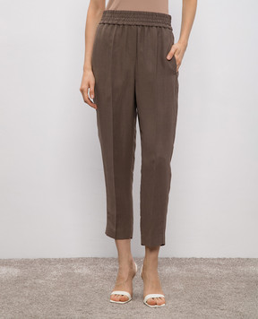 Brunello Cucinelli Коричневые брюки с льном MH126P7197
