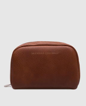 Brunello Cucinelli Коричневий шкіряний несесер з логотипом MWZIBU430