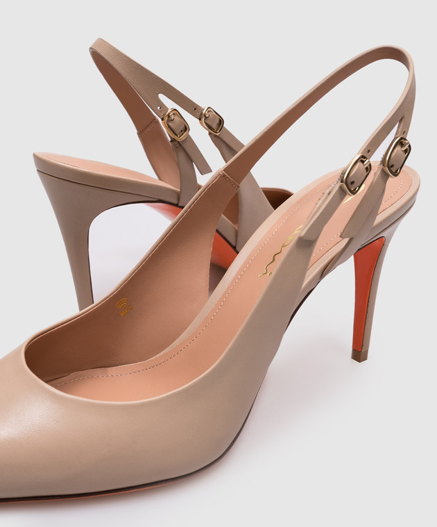 Santoni Бежевые кожаные слингбеки WDID71269HI2NSZA изображение 5