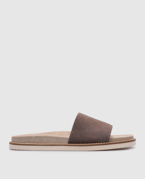 Brunello Cucinelli Коричневые замшевые шлепанцы MZUSILY236