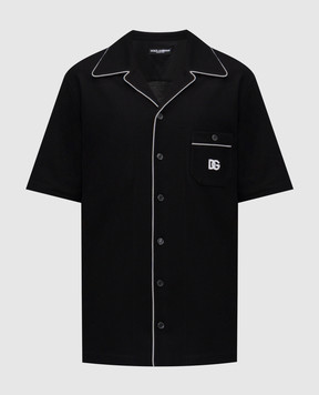 Dolce&Gabbana Чорна сорочка з короткими рукавами з емблемою логотипа G5KS3ZHU7UT