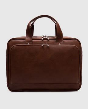 Brunello Cucinelli Коричневый кожаный портфель с логотипом MBZIBU391