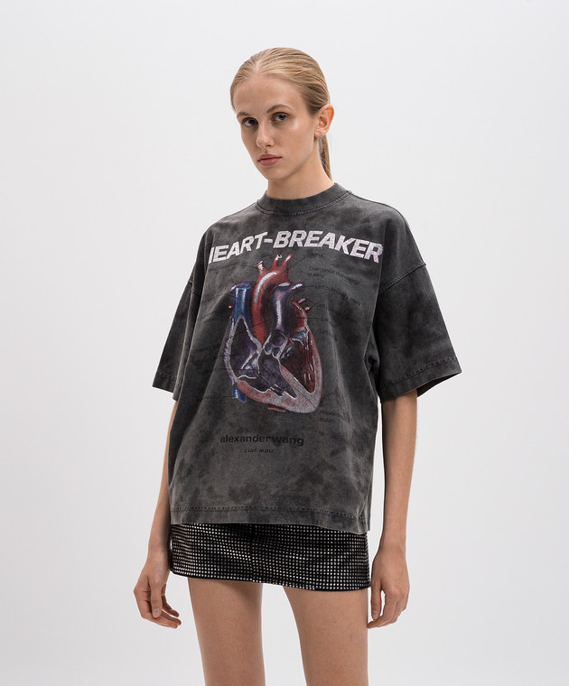 A*様 life is war heartbreak T-shirt Alexander Wang - Серая футболка Heartbreaker с кристаллами