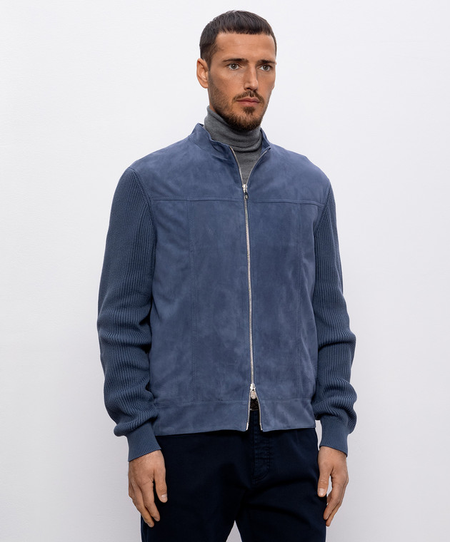 Brunello Cucinelli Голубая комбинированная куртка с замшей M0PCL2030 изображение 3