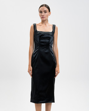 Dolce&Gabbana Черное платье с блестящей текстурой F6TVTTFURAD