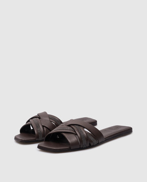 Brunello Cucinelli Коричневые кожаные шлепанцы с цепочкой мониль MZSKC2636