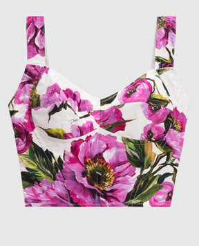 Dolce&Gabbana Белый топ-бюстье в цветочный принт. F7W98THS5S3
