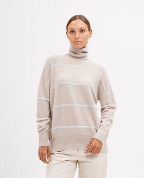 Brunello Cucinelli Бежевий светр з вовною з паєтками MSP710603P