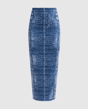 Balmain Синя спідниця міді у візерунок з нашивкою логотипа EF1LD475KH80
