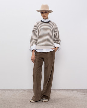 Brunello Cucinelli Коричневі вельветові штани з ланцюжком моніль MA180P8724