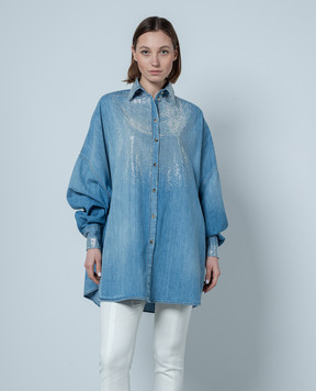 Ermanno Scervino Блакитна джинсова сорочка з кристалами D442K352FRQ
