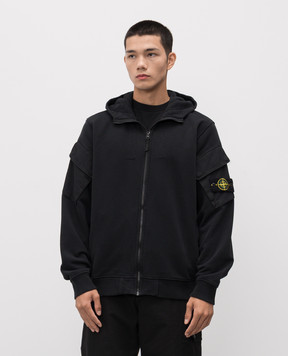 Stone Island Чорна спортивна куртка з патчем логотипа K2S156100009S0A20