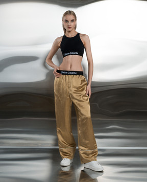 Palm Angels Коричневые брюки с льном с логотипом. PWCA117S24FAB0016110