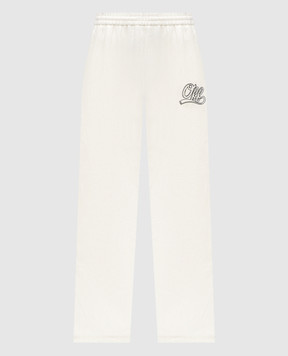 Off-White Бежеві штани з льону з вишивкою логотипа Off OMCP003S25FAB002
