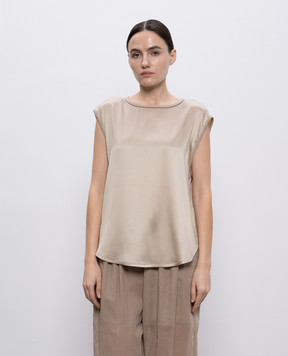 Brunello Cucinelli Бежевый топ из шелка с цепочкой мониль M0C59EL110