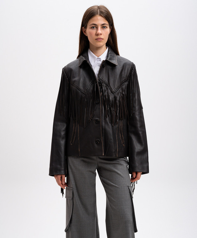 Max Mara Weekend - Коричневая кожаная куртка ERACLE с бахромой