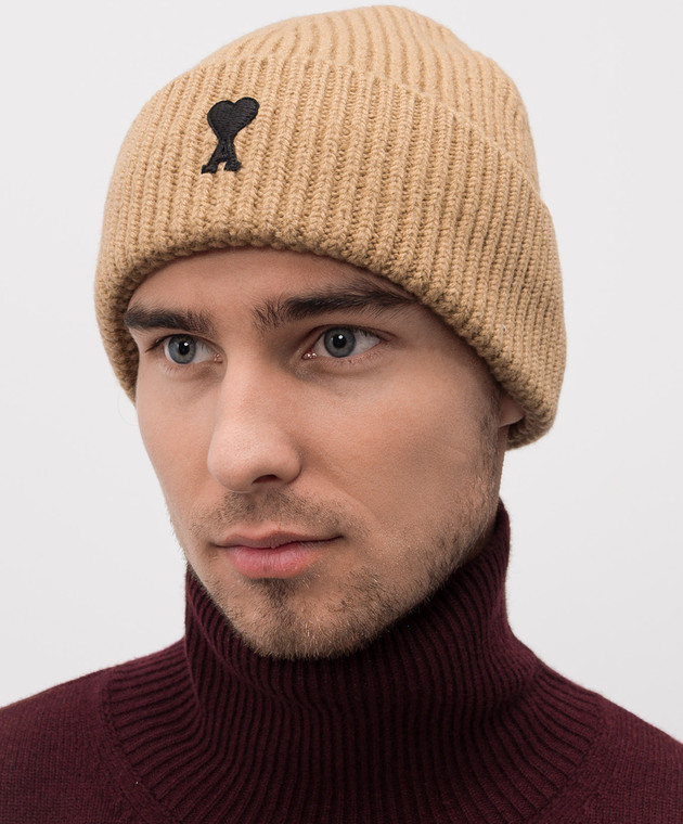 Ami Paris Коричневая шапка из шерсти UBO006018m изображение 2