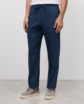 Canali Синие брюки из льна и шерсти AE02571U7003