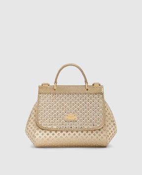 Dolce&Gabbana Детская золотистая сумка кросс-боди Sicily с кристаллами и глитером EB0003AU184